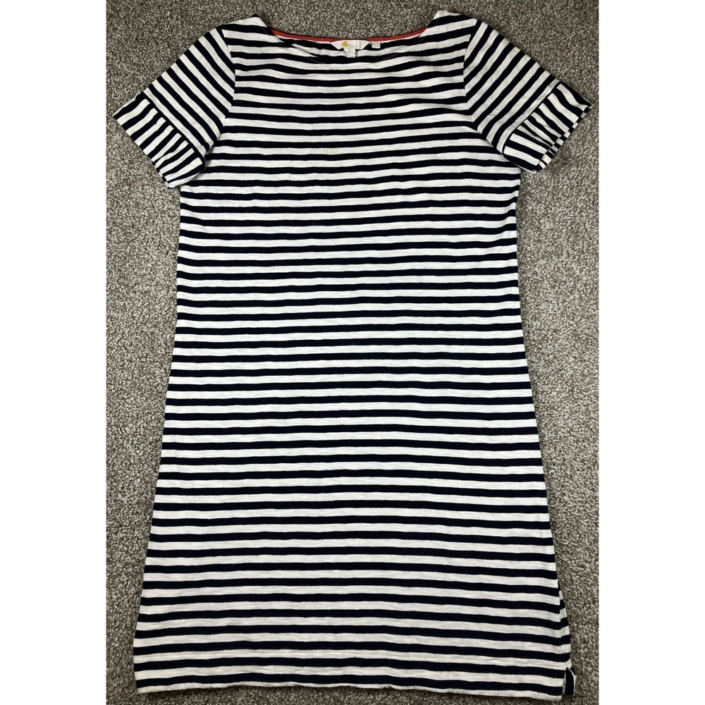 Boden Cotton Jersey Dress Navy Blue White Striped Short Sleeve Size 8R‎ Nautical